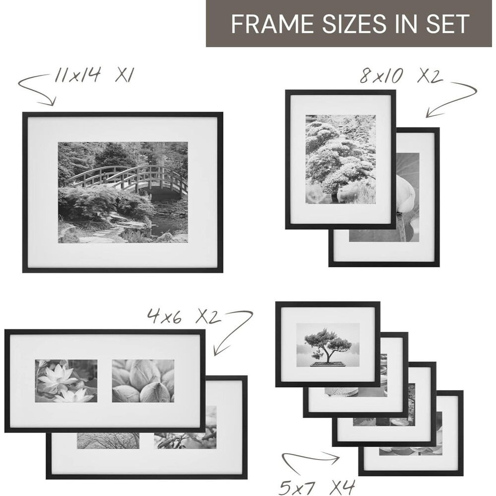 Gallery Perfect 9 Pc Black Photo Frame Gallery Kit Decorative Art Prints Set NEW - Picture 15 of 16